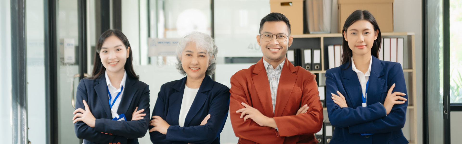 group of professional smiling together